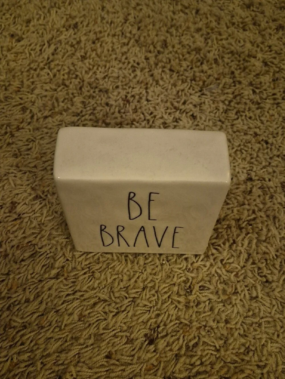 Rae Dunn Cream Ceramic Inspirational Block — Two Sided Work Hard & Be Brave